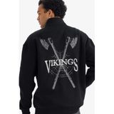 DeFacto Vikings Valhalla Boxy Fit Dik Yaka Baskılı Sweatshirt, XL, F8152AX26SP, Siyah, erkek