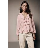 DeFacto Volanlı Modal V Yaka Uzun Kollu Bluz, XL, G1971AX26SP, Pembe-BR86, Kadın