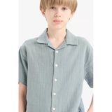 Defacto W3239 Mavi Erkek Çocuk Oversize Geniş Kalıp Polo Yaka Müslin Kısa Kollu Gömlek