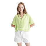 DeFacto W6864AZ22SM Yeşil-GN619 Relax Fit Pijama Yaka Kısa Kollu Kadın Gömlek