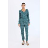 DeFacto Waffle Kumaş Pijama Takımı Yeşil, M, D2284AX24WN, Yeşil-GN1040, kadın
