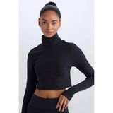 DeFacto Warmtech Slim Fit Dar Kesim Fermuarlı Dik Yaka İçi Yumuşak Tüylü Esnek Kumaş Uzun Kollu Tişört W0343AZ25SP - Siyah-BK81 - XS