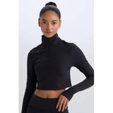 DeFacto Warmtech Slim Fit Fermuarlı Dik Yaka İçi Yumuşak Tüylü Uzun Kollu Tişört, S, W0343AZ25SP, Siyah, Kadın