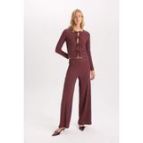 DeFacto Wide Leg Beli Lastikli Basıc Bürümcük Pantolon Bordo, L, D6300AX24AU, Bordo-BR115, Kadın