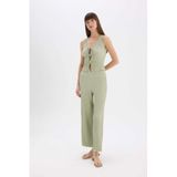 DeFacto Wide Leg Beli Lastikli Basıc Bürümcük Pantolon, XL, D3570AX25SP, Yeşil, Kadın