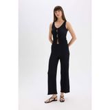 DeFacto Wide Leg Beli Lastikli Basıc Bürümcük Pantolon, XS, D3570AX25SP, Siyah, Kadın