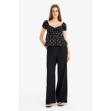 DeFacto Wide Leg Cepli Yüksek Bel Standart Boy Keten Karışımlı Pantolon, 38, F5024AX25AU, Siyah, Kadın