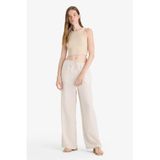 DeFacto Wide Leg Cepli Yüksek Bel Standart Boy Keten Karışımlı Pantolon, 40, F5024AX25AU, Bej, Kadın