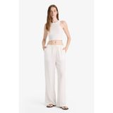 DeFacto Wide Leg Cepli Yüksek Bel Standart Boy Keten Karışımlı Pantolon, 40, F5024AX25AU, Beyaz, Kadın