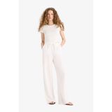 DeFacto Wide Leg Cepli Yüksek Bel Standart Boy Keten Karışımlı Pantolon, 40, F5024AX25SP, Beyaz, Kadın