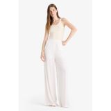 Defacto Wide Leg Cepli Yüksek Bel Standart Boy Krinkıl Viskon Geniş Paça Pantolon, 38, Z5705AZ25HS, Beyaz, Kadın