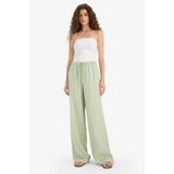 DeFacto Wide Leg Çift Cepli Beli Lastikli Standart Boy Keten Karışımlı Pantolon, 34, E1981AX25SM, Yeşil, Kadın