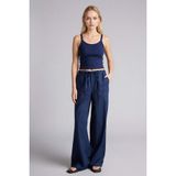 DeFacto Wide Leg Çift Cepli Beli Lastikli Standart Boy Keten Karışımlı Pantolon, 36, E1981AX26SM, Lacivert, Kadın