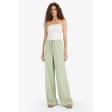 DeFacto Wide Leg Çift Cepli Beli Lastikli Standart Boy Keten Karışımlı Pantolon, 38, E1981AX25SM, Yeşil, Kadın