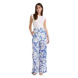 DeFacto Wide Leg Çift Cepli Yüksek Bel Geniş Paça Desenli Vual Palazzo Pantolon, 34, F1470AX25SM, Mavi-BE46, Kadın