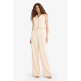 Defacto Wide Leg Çift Cepli Yüksek Bel Keten Karışımlı Pantolon, 40, E1986AX25AU, Bej, Kadın