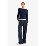 DeFacto Wide Leg Çizgili Geniş Bol Paça Pantolon, L, G1413AX25WN, Lacivert, Kadın