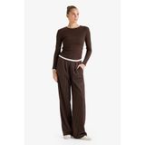 DeFacto Wide Leg Çizgili Geniş Bol Paça Pantolon, S, G1413AX25WN, Kahve, Kadın