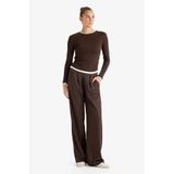 DeFacto Wide Leg Çizgili Geniş Bol Paça Pantolon, XL, G1413AX25WN, Kahve, Kadın