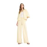DeFacto Wide Leg Çizgili Normal Bel Keten Karışımlı Pantolon, 40, E6129AX25SM, Sarı-YL118, Kadın