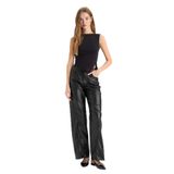 DeFacto Wide Leg Fermuarlı Normal Bel Suni Deri Pantolon, 40, G1048AX25AU, Siyah-BK81, Kadın