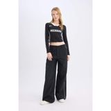 DeFacto Wide Leg Geniş Bol Paça Cepli Şerit Detaylı Normal Bel Pantolon, 34, D4404AX24AU, Siyah, Kadın