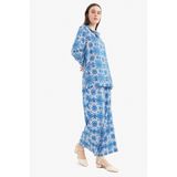 DeFacto Wide Leg Geniş Bol Paça Desenli Viskon Pantolon, 40, D9757AX25SM, Mavi-BE43, Kadın