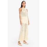 DeFacto Wide Leg Geniş Paça Ajur Triko Pantolon, XL, F3777AX25SM, Ekru-ER105, Kadın