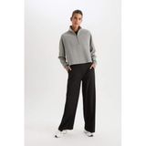 Defacto Wide Leg Geniş Paça Beli Fermuarlı Cepli Sporcu Premium Dokuma Pantolon, M, C9416AX25SP, Siyah, Kadın