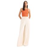 DeFacto Wide Leg Keten Karışımlı Kumaş Palazzo Pantolon Yüksek Bel Geniş Paça, 40, E0127AX25SP, Ekru-ER105, Kadın