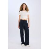 DeFacto Wide Leg Kumaş Palazzo Pantolon Normal Bel Geniş Bol Paça Cepli Standart Boy D4356AX25SP - 34 - Lacivert-NV199
