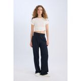 DeFacto Wide Leg Kumaş Palazzo Pantolon Normal Bel Geniş Bol Paça Cepli Standart Boy D4356AX25SP - 36 - Lacivert-NV199