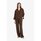 Defacto Wide Leg Modal Kumaş Palazzo Pantolon Yüksek Bel Düz Paça Geniş Paça, 36, E8235AX25SM, Kahve, Kadın