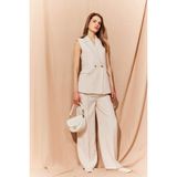 DeFacto Wide Leg Tencel Kumaş Palazzo Pantolon Cepli Yüksek Bel Uzun Geniş Paça, 38, E8502AX25SM, Bej-BG722, Kadın
