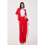 DeFacto Wide Leg Üç Cepli Yüksek Bel Keten Görünümlü Standart Boy Kırmızı Pantolon A9129AX25SM - Kırmızı-RD59 - 38