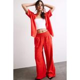 DeFacto Wide Leg Üç Cepli Yüksek Bel Keten Görünümlü Standart Boy Kırmızı Pantolon A9129AX26SM - Kırmızı-RD59 - 36