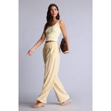 DeFacto Wide Leg Üç Cepli Yüksek Bel Keten Görünümlü Standart Boy Sarı Pantolon A9129AX26SM - Sarı-YL252 - 40