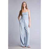 DeFacto Wide Leg Yüksek Bel Keten Karışımlı Pantolon, 36, F5024AX26SM, Mavi, Kadın