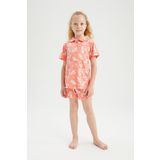 DeFacto Y6164A622HS Regular Fit Desenli Kısa Kollu Şort Kız Çocuk Pijama Takım
