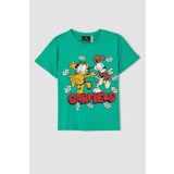 DeFacto Y6601A622HS Yeşil-GN322 Garfield Lisanslı Regular Fit Kısa Kollu Kız Çocuk Tişört
