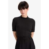 Defacto Yarım Balıkçı Yaka Basıc Fitilli Kaşkorse Siyah Tişört B1177AX23AU Siyah