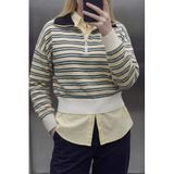 DeFacto Yarım Fermuarlı Çizgili Sweatshirt, S, G9463AX26SP, Bej-BG758, kadın
