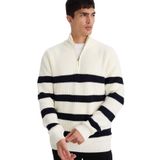 DeFacto Yarım Fermuarlı Çizgili Triko Kazak, 2XL, F7602AX25WN, Ekru-ER139, Erkek