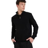 DeFacto Yarım Fermuarlı Triko Kazak, 5XL, A5184AX25AU, Siyah, Erkek