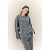 DeFacto Yün Karışımlı Loose Fit Bisiklet Yaka Triko Kazak Tunik, M, F4547AX25WN, Gri-GR76, Kadın