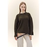 DeFacto Yün Karışımlı Loose Fit Bisiklet Yaka Triko Kazak Tunik, M, F4547AX25WN, Haki-KH117, Kadın
