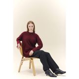 DeFacto Yün Karışımlı Loose Fit Bisiklet Yaka Triko Kazak Tunik, S, F4547AX25WN, Bordo-BR181, Kadın