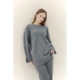 DeFacto Yün Karışımlı Loose Fit Bisiklet Yaka Triko Kazak Tunik, XL, F4547AX25WN, Gri-GR76, Kadın