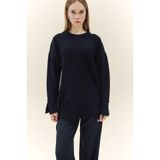 DeFacto Yün Karışımlı Loose Fit Bisiklet Yaka Triko Kazak Tunik, XL, F4547AX25WN, Lacivert-NV105, Kadın