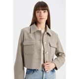 Defacto Yün Karışımlı Regular Fit Polo Yaka Kısa Kaşe Mont, Xl, Regular Fit Polo Yaka Kısa Kaşe Mont, Bej, Kadın